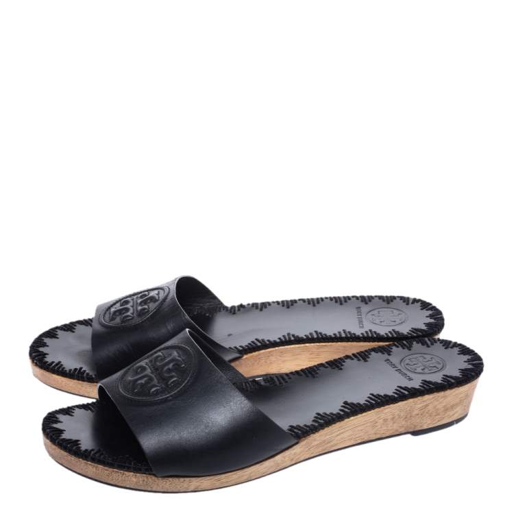 Pre Owned Tory Burch Leather Patty Wedge Sandals Size 37.5