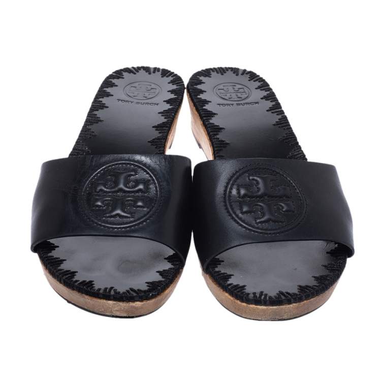 Pre Owned Tory Burch Leather Patty Wedge Sandals Size 37.5