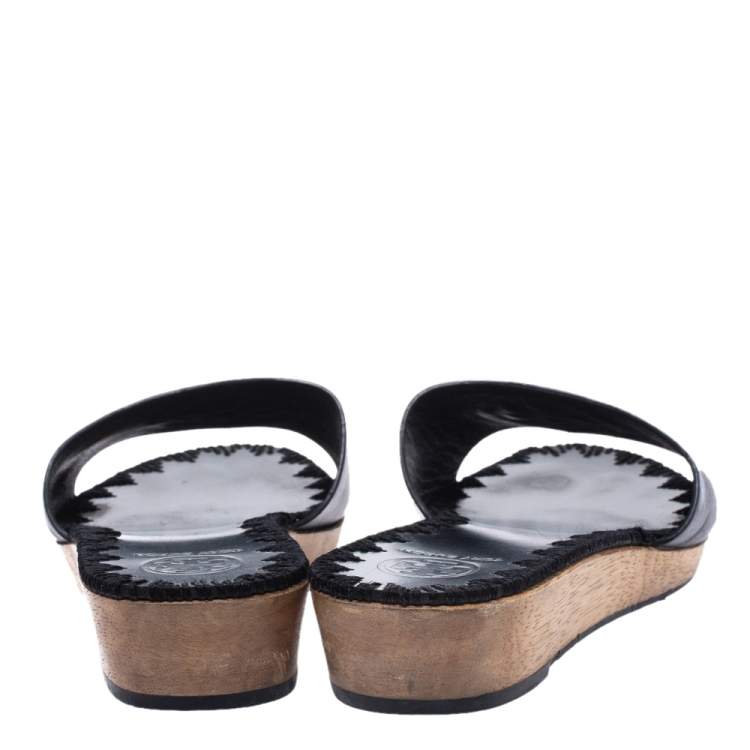 Pre Owned Tory Burch Leather Patty Wedge Sandals Size 37.5