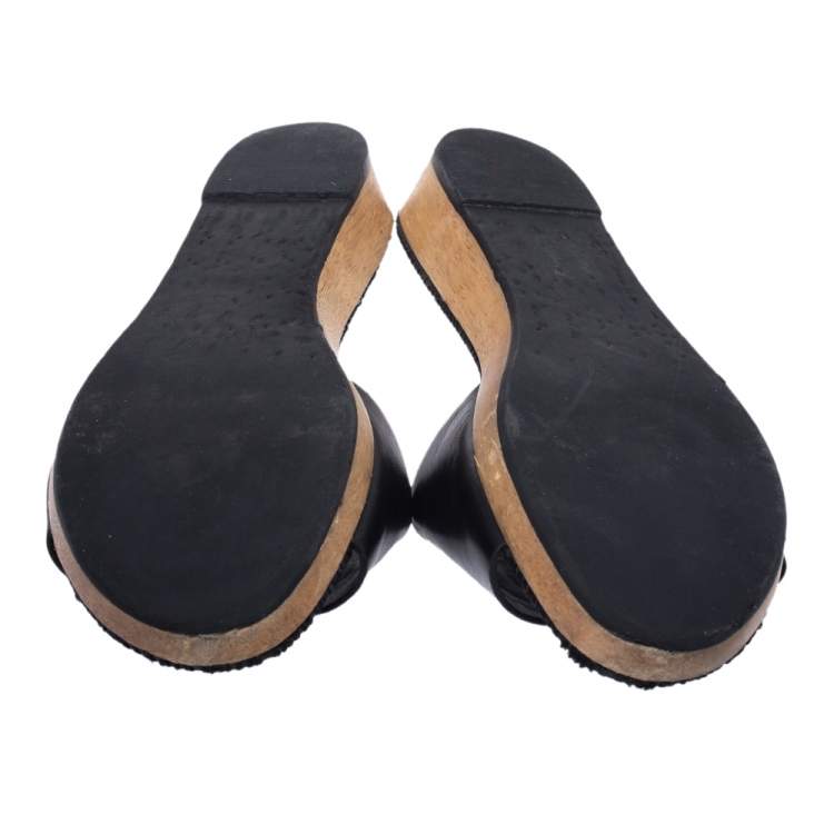 Pre Owned Tory Burch Leather Patty Wedge Sandals Size 37.5