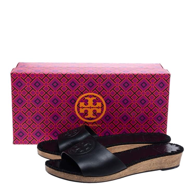 Pre Owned Tory Burch Leather Patty Wedge Sandals Size 37.5