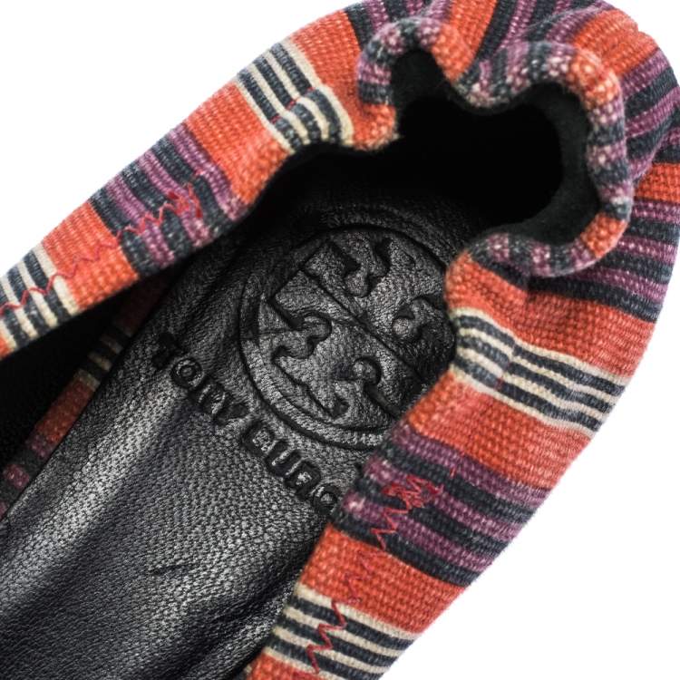 Pre Owned Tory Burch Multicolor Canvas Minnie Scrunch Ballet Flats Size 36.5