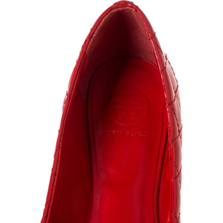 Pre Owned Tory Burch Red Quilted Leather Quinn Ballet Flats Size 37