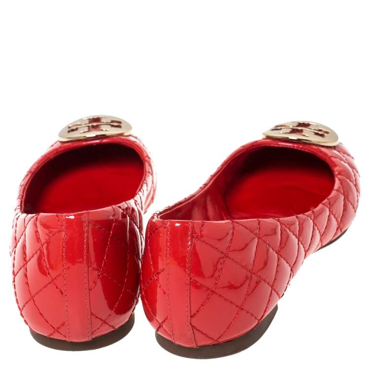 Pre Owned Tory Burch Red Quilted Leather Quinn Ballet Flats Size 37