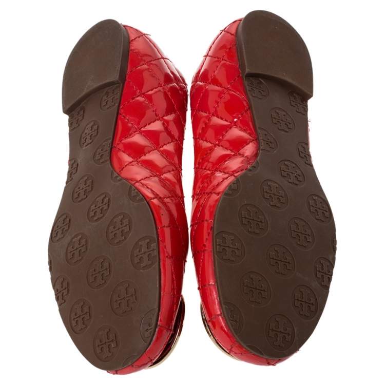 Pre Owned Tory Burch Red Quilted Leather Quinn Ballet Flats Size 37