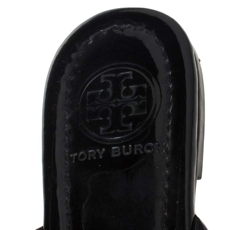 Pre Owned Tory Burch Black Patent Leather Miller Flat Thong Sandals Size 37.5