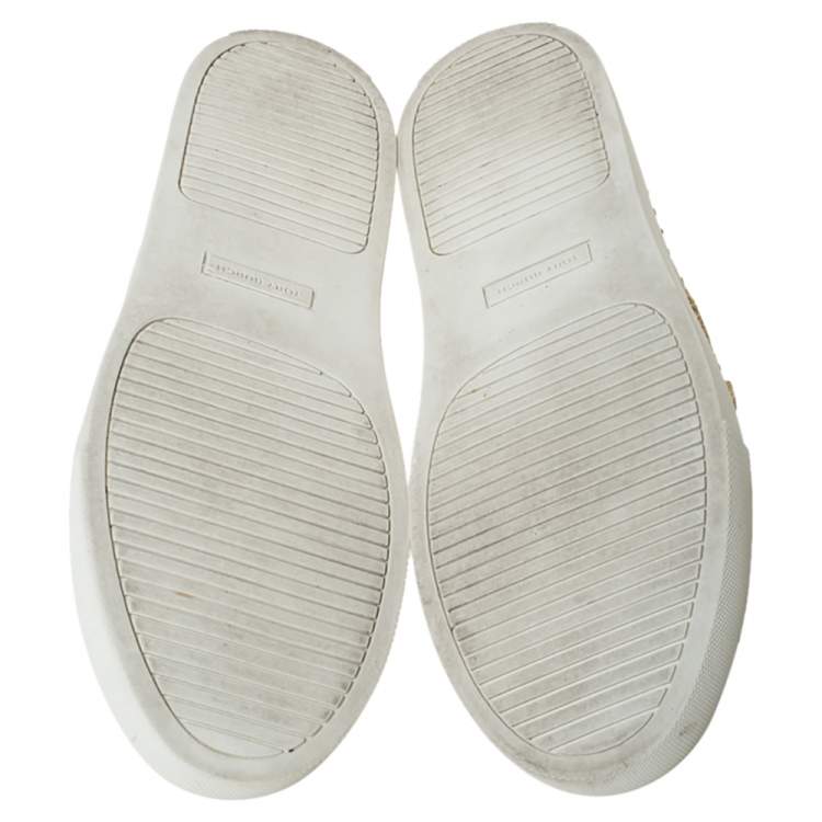 Pre Owned Tory Bruch Gold Woven Leather Huarache Slip On Sneakers Size 40