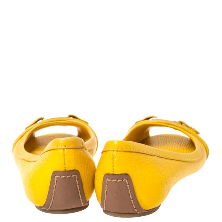 Pre Owned Tory Burch Mustard Leather Cline Peep Toe Ballet Flats Size 35.5