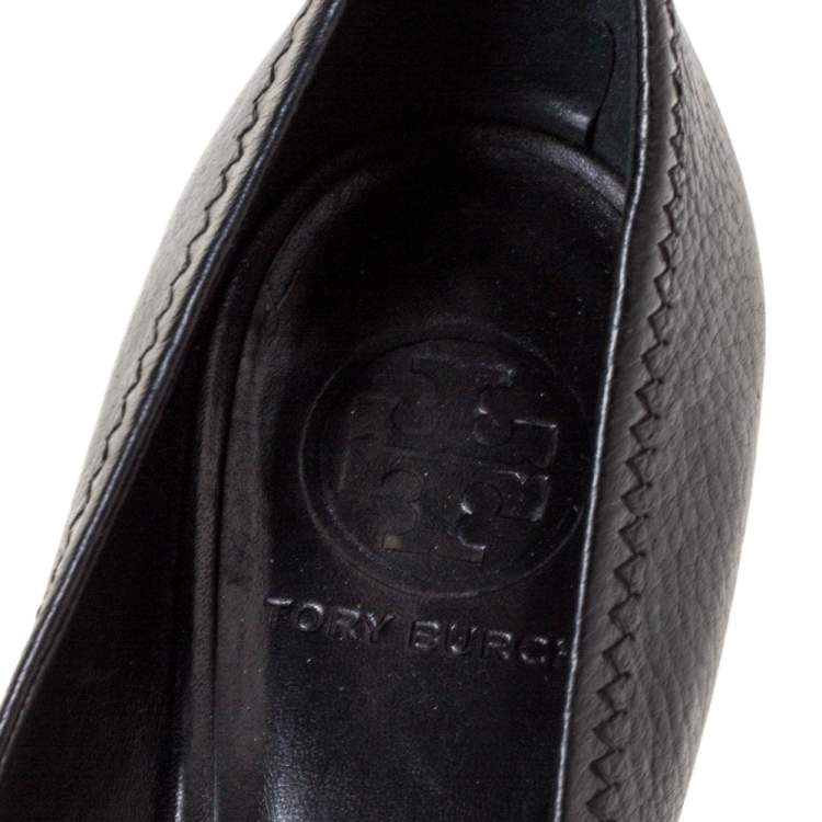 Pre Owned Tory Burch Black Leather Chelsea Wedge Pumps Size 39