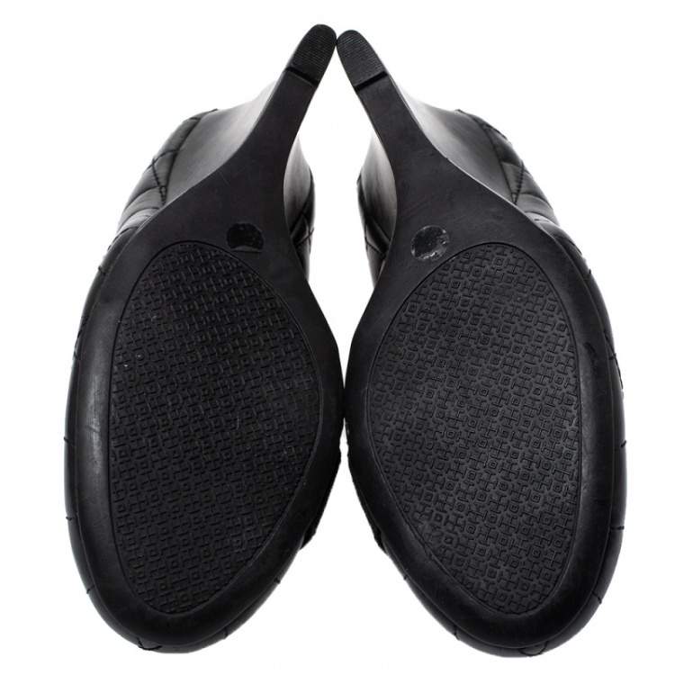Pre Owned Tory Burch Black Suede And Quilted Leather Leila Wedge Loafer Pumps Size 38