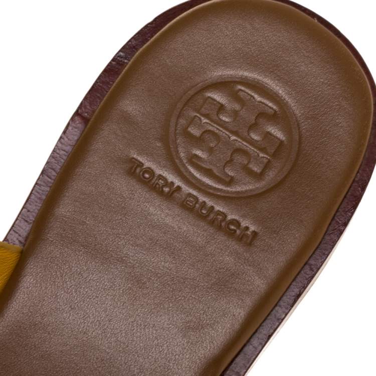 مملوكة مسبقًا Tory Burch Brown Leather Jamie Flat Thong Sandals Size 37