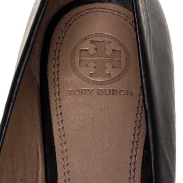 Pre Owned Tory Burch Black Leather Cap Toe Ballet Flats Size 38