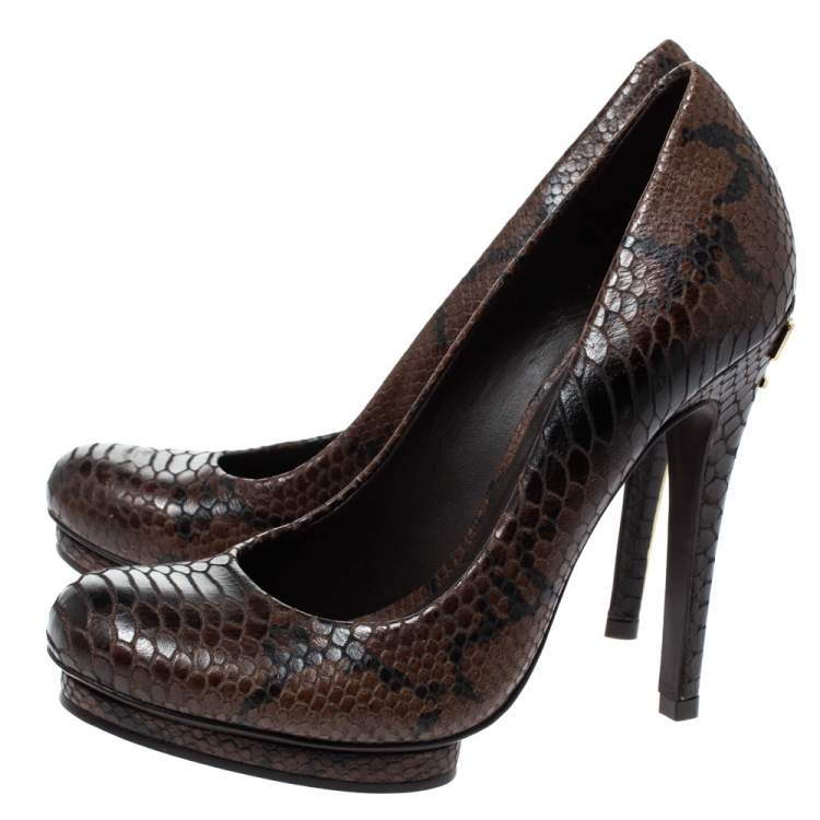 Pre Owned Tory Burch Brown Python Embossed Leather Pumps Size 38