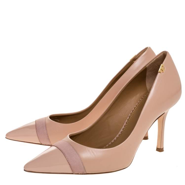 Pre Owned Tory Burch Pink Leather And Patent Cap Toe Penelope Pumps Size 36