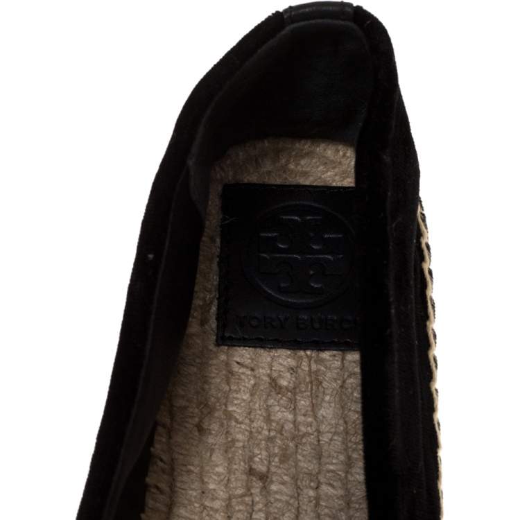 مملوكة مسبقًا Tory Burch Black Velvet Crystal Embellished Vail Espadrille Flat Size 38