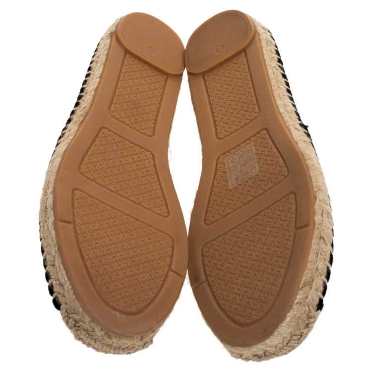 مملوكة مسبقًا Tory Burch Black Velvet Crystal Embellished Vail Espadrille Flat Size 38