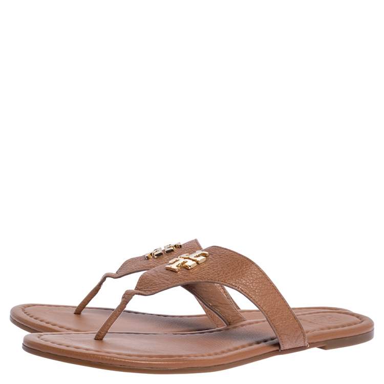 Pre Owned Tory Burch Tan Leather Jolie Thong Flat Sandals Size 39