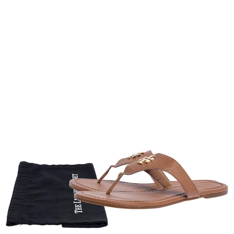 Pre Owned Tory Burch Tan Leather Jolie Thong Flat Sandals Size 39