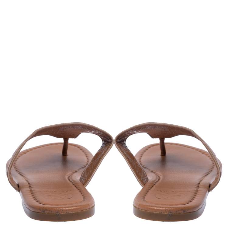 Pre Owned Tory Burch Tan Leather Jolie Thong Flat Sandals Size 39