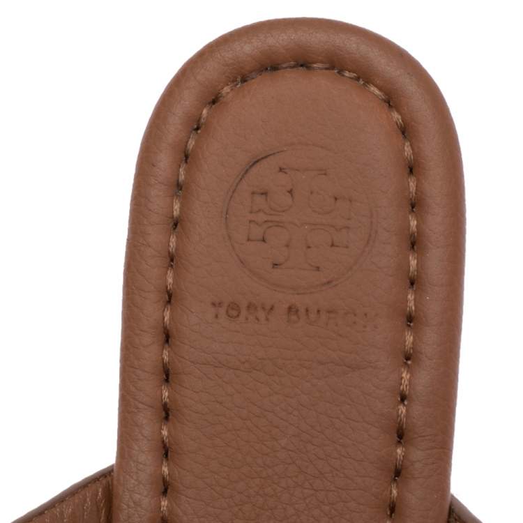 Pre Owned Tory Burch Tan Leather Jolie Thong Flat Sandals Size 39