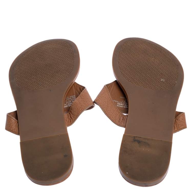 Pre Owned Tory Burch Tan Leather Jolie Thong Flat Sandals Size 39