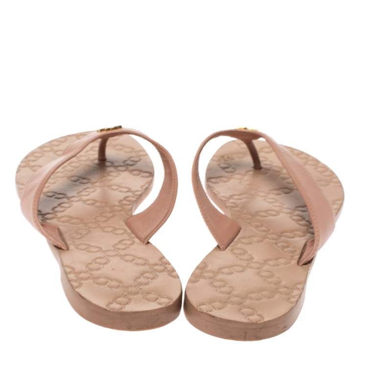 Pre Owned Tory Burch Beige Leather Monroe Thong Sandals Size 39