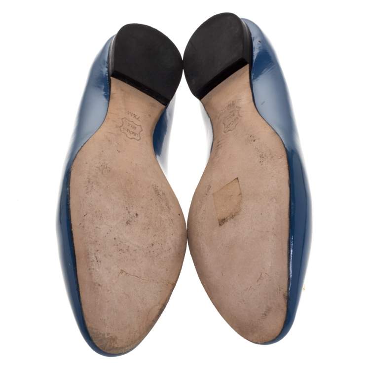 Pre Owned Tory Burch Blue Patent Leather Lowell Ballet Flats Size 37.5