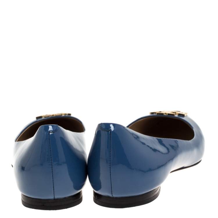 Pre Owned Tory Burch Blue Patent Leather Lowell Ballet Flats Size 37.5