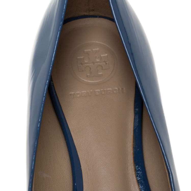 Pre Owned Tory Burch Blue Patent Leather Lowell Ballet Flats Size 37.5