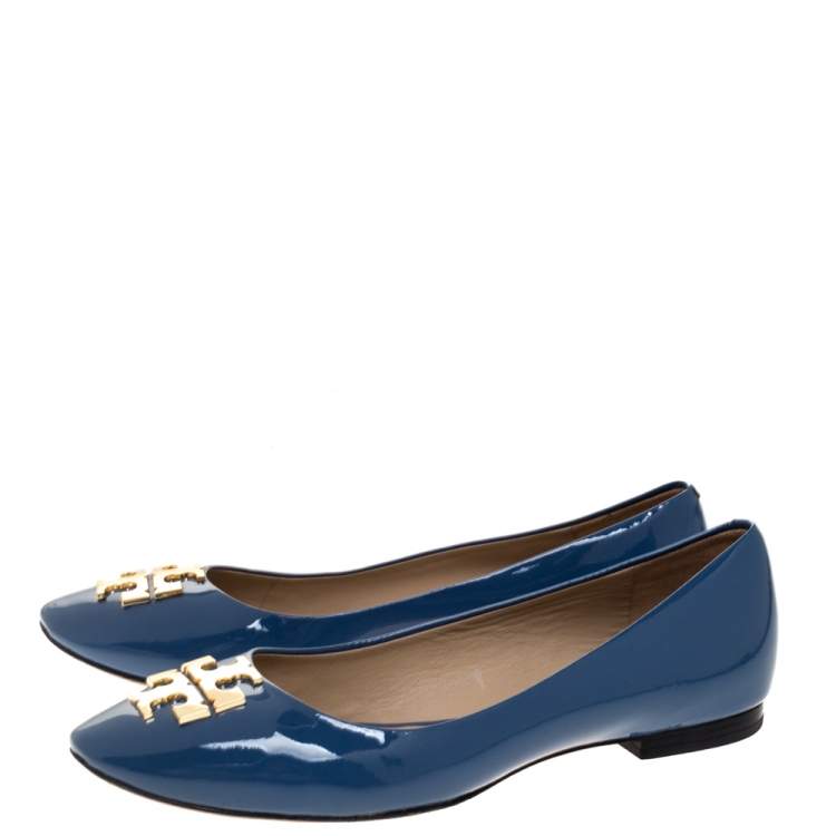 Pre Owned Tory Burch Blue Patent Leather Lowell Ballet Flats Size 37.5