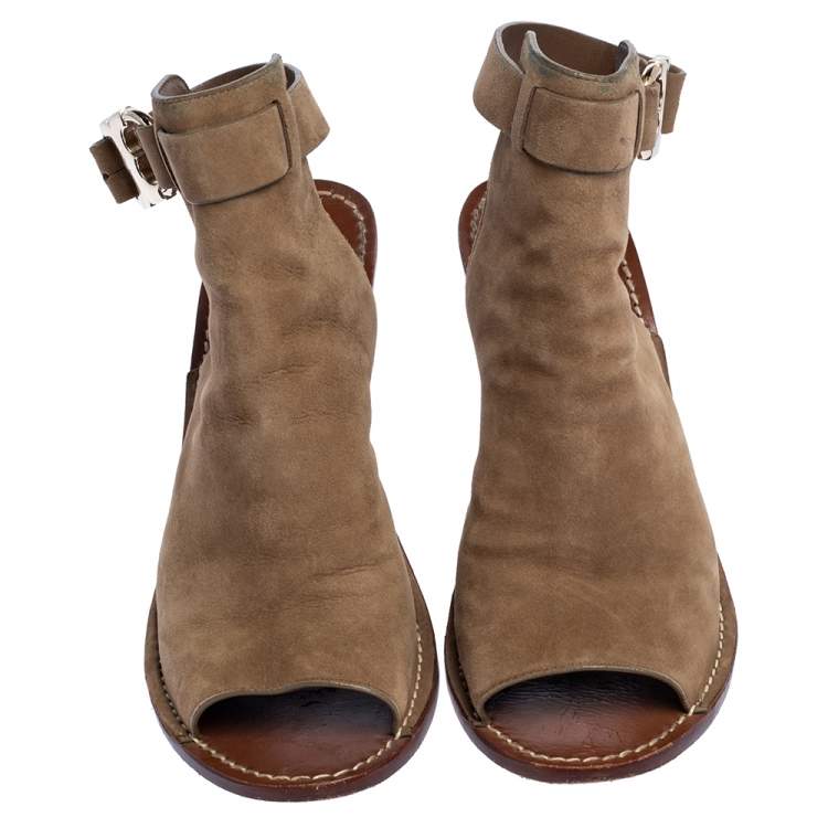 Pre Owned Tory Burch Beige Suede Open Toe Gemini Link Slingback Open Toe Sandals Size 38.5