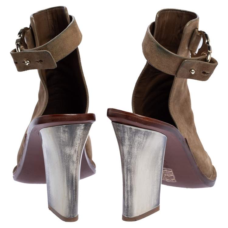 Pre Owned Tory Burch Beige Suede Open Toe Gemini Link Slingback Open Toe Sandals Size 38.5