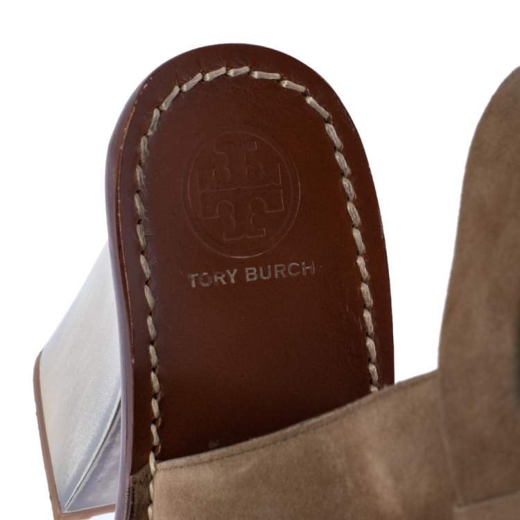 Pre Owned Tory Burch Beige Suede Open Toe Gemini Link Slingback Open Toe Sandals Size 38.5