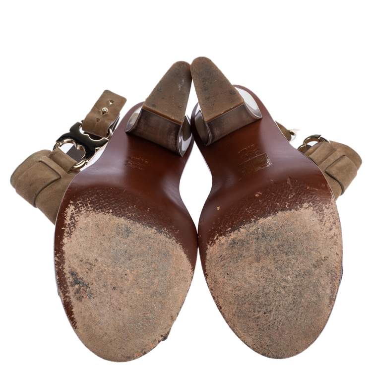 Pre Owned Tory Burch Beige Suede Open Toe Gemini Link Slingback Open Toe Sandals Size 38.5