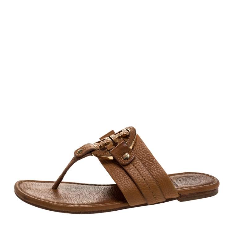 Tory Burch Brown Leather Flat Thong Sandals Size 37 Tory Burch | TLC