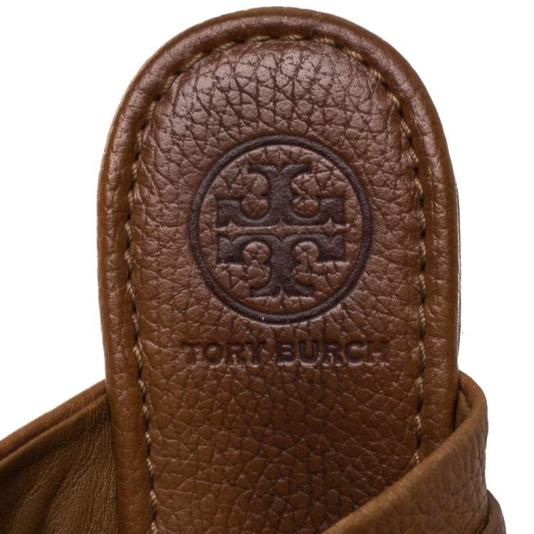 Pre Owned Tory Burch Brown Leather Flat Thong Sandals Size 37