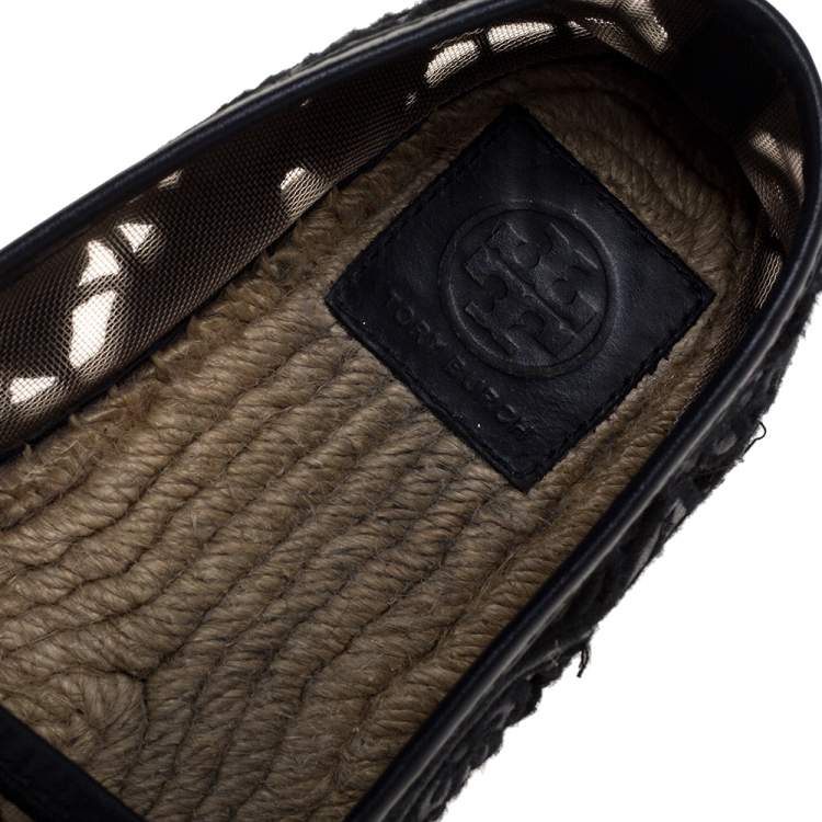 Pre Owned Tory Burch Black Cotton Lace and Leather Jackie Espadrilles Size 38