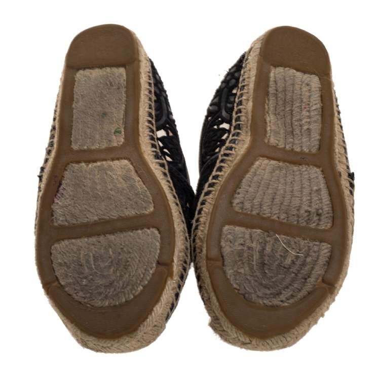 Pre Owned Tory Burch Black Cotton Lace and Leather Jackie Espadrilles Size 38