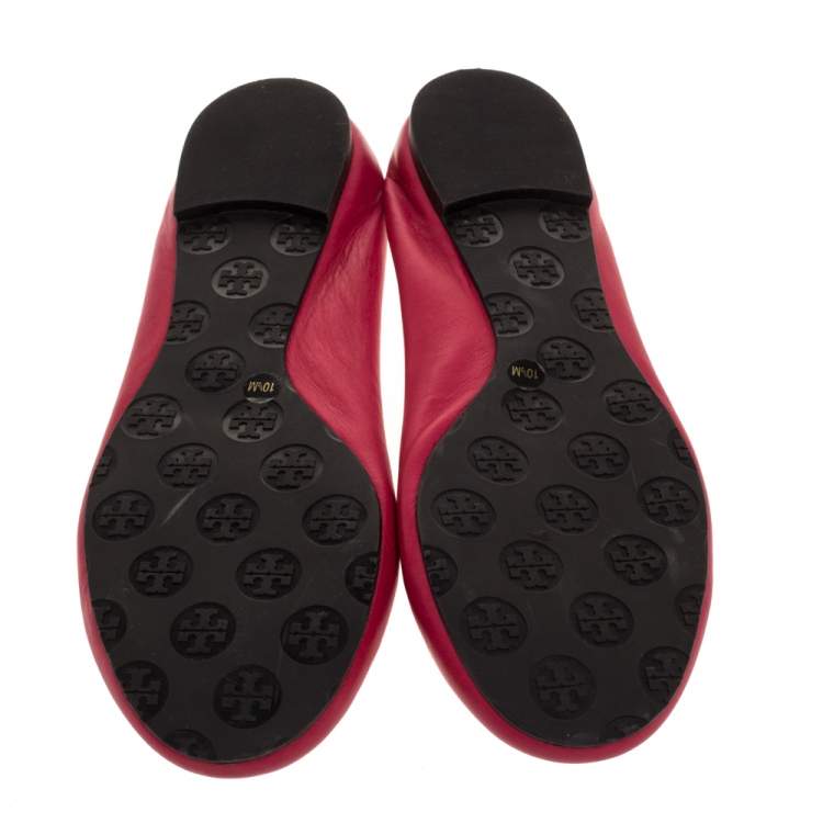 Pre Owned Tory Burch Pink Leather Scrunch Ballet Flats Size 40.5