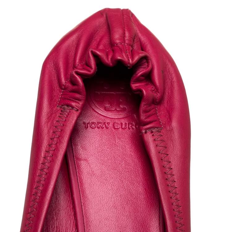 Pre Owned Tory Burch Pink Leather Scrunch Ballet Flats Size 40.5