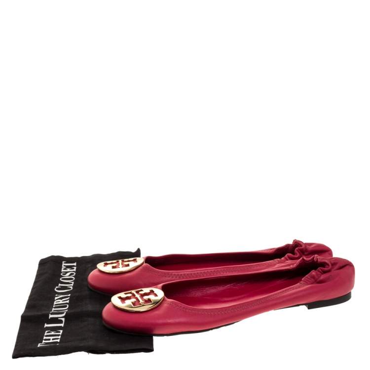 Pre Owned Tory Burch Pink Leather Scrunch Ballet Flats Size 40.5