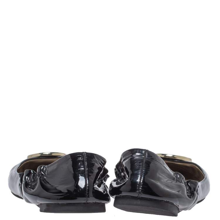 Pre Owned Tory Burch Black Patent Leather Twiggie Scrunch Ballet Flats Size 38.5