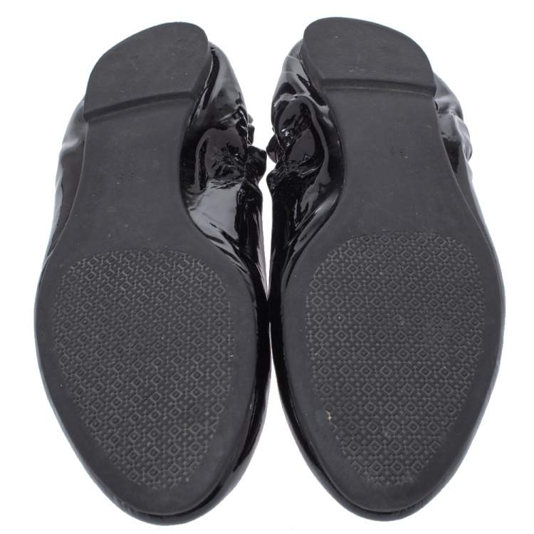 Pre Owned Tory Burch Black Patent Leather Twiggie Scrunch Ballet Flats Size 38.5