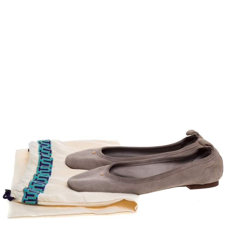Pre Owned Tory Burch Grey Suede 'Therese' Ballet Flats Size 36.5