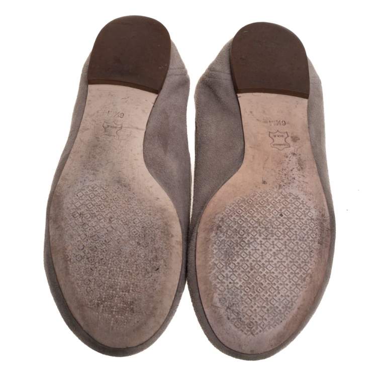 Pre Owned Tory Burch Grey Suede 'Therese' Ballet Flats Size 36.5