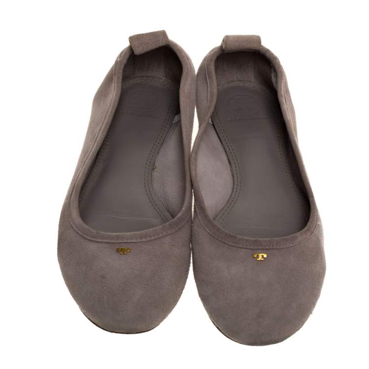 Pre Owned Tory Burch Grey Suede 'Therese' Ballet Flats Size 36.5