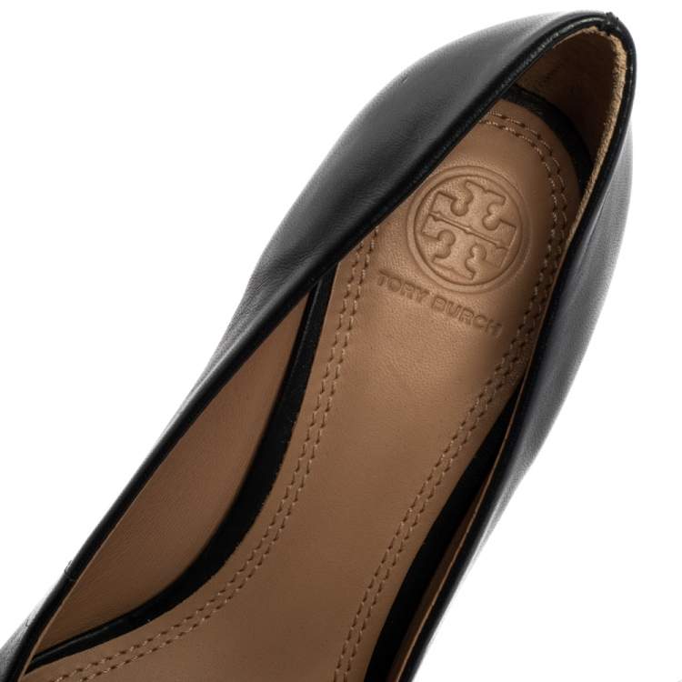 Pre Owned Tory Burch Blue Leather Lowell Wedge Pumps Size 37.5