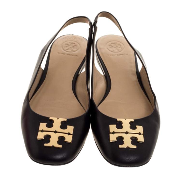 Pre Owned Tory Burch Black Leather Slingback Ballet Flat Size 37 