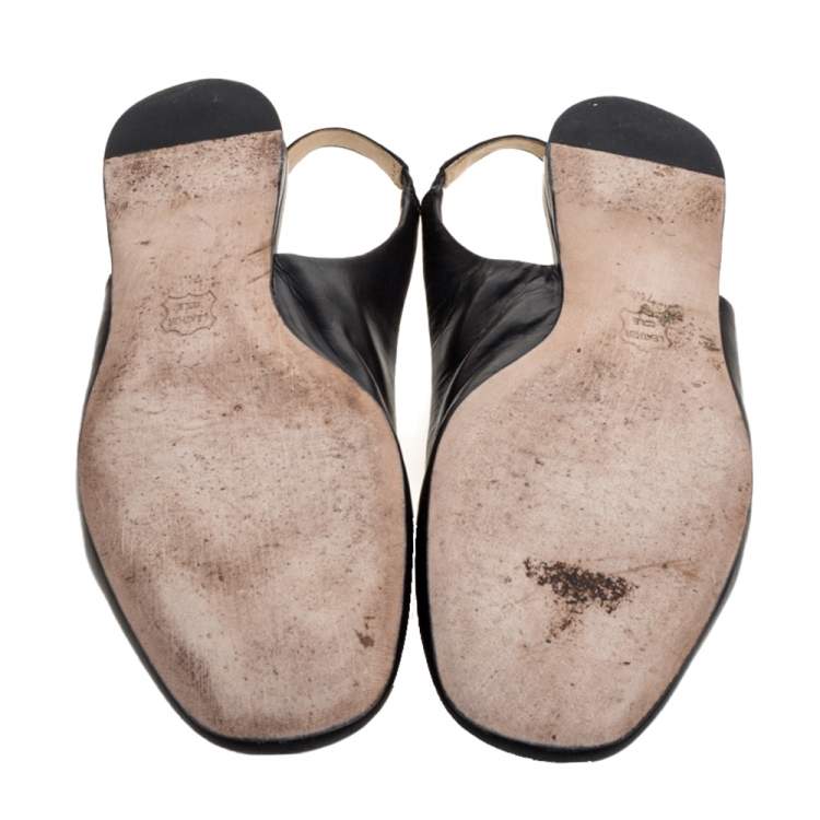Pre Owned Tory Burch Black Leather Slingback Ballet Flat Size 37 