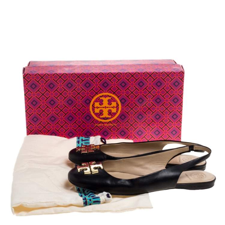 Pre Owned Tory Burch Black Leather Slingback Ballet Flat Size 37 